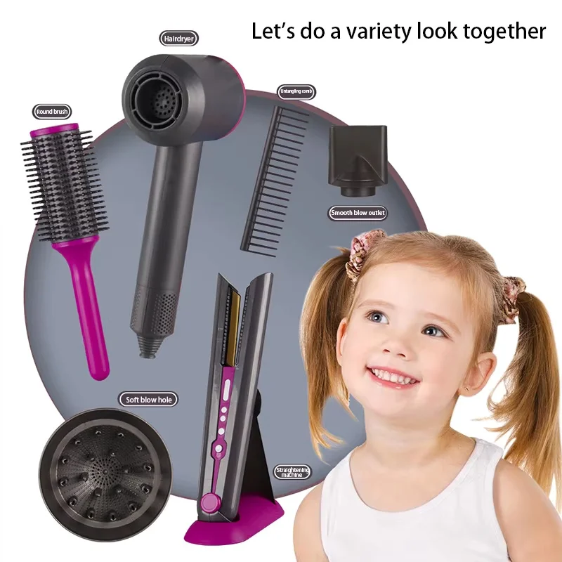 Children Electric Hairdressing Salon Hair Dryer Toys Set Early Educational Role Playing Family Stylist Fun Toy for Birthday Gift