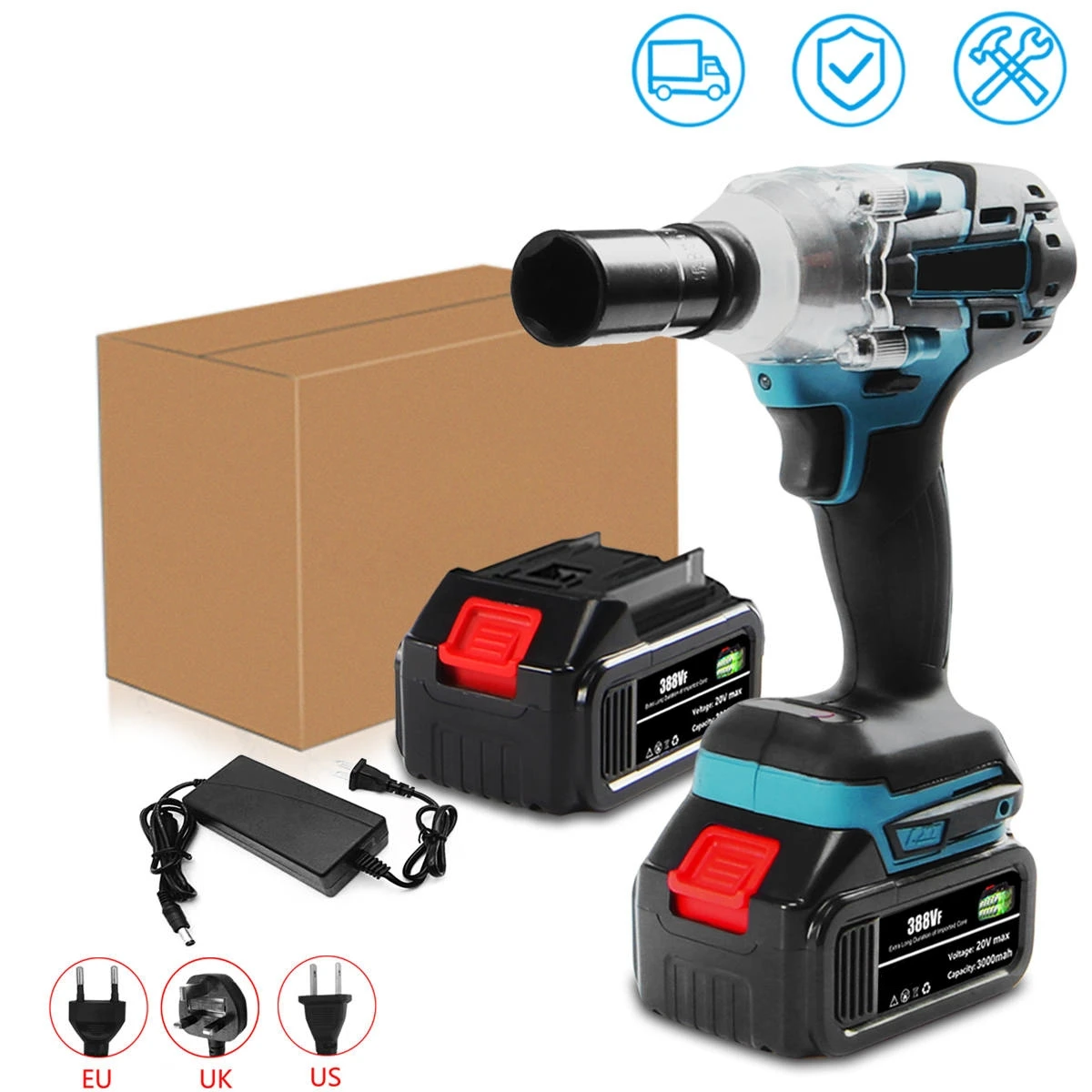 wyj brushless electric wrench lithium battery rechargeable wrench impact car hand frame worker woodworking sleeve 520N.M Brushless Cordless Electric Impact Wrench W/ Sleeve Socket Dual Function Power Tools Compatible with 18V Makita Battery