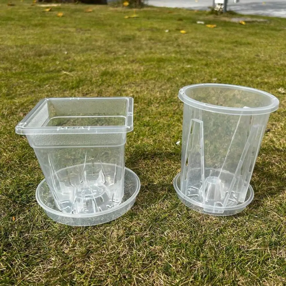 Plastic Transparent Flower Pot Round Square Clear Phalaenopsis Orchid Potted Orchid Pot Accessories
