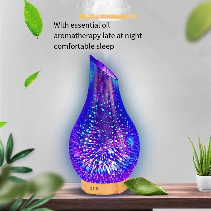 3D Glass Ultrasonic Cold Mist Air Humidifier Household Baby Portable Seven Color Night Light Essential Oil Aromatherapy Machine 5