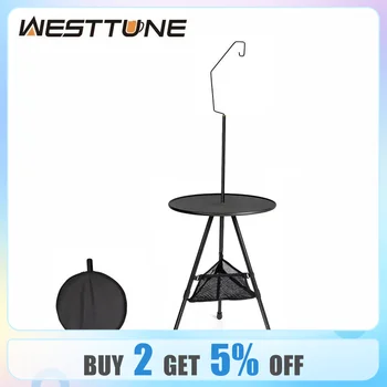 WESTTUNE 캠핑 라운드 테이블 라이트 스탠드, 초경량 휴대용 접이식 테이블, 조절 가능한 다리, 피크닉 실내 및 실외