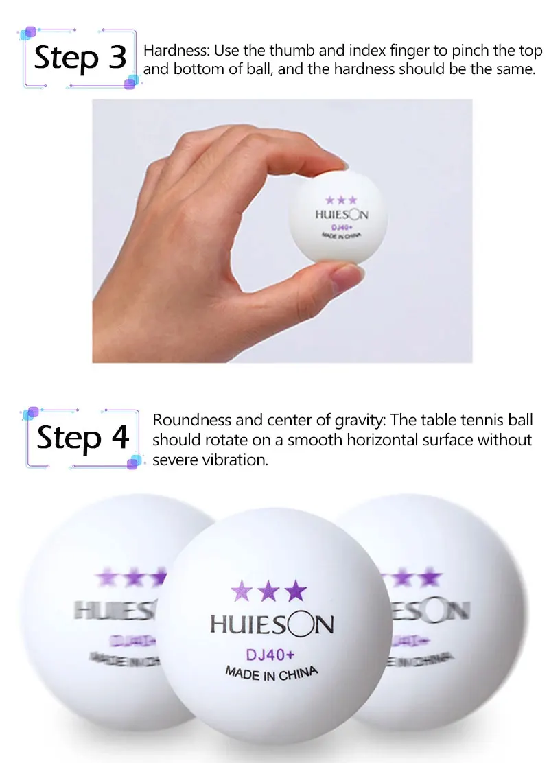 Description Picture 5 of itemHUIESON 50/100 Pack Table Tennis Balls 3 Stars DJ40+ Ping Pong Balls With Seam Round Bullet ABS New Material Balls for Training