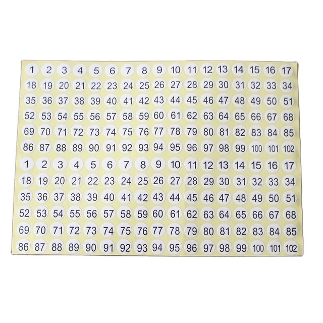 5 Sheets Self Adhesive Number Stickers, 1 To 102 Small Garment