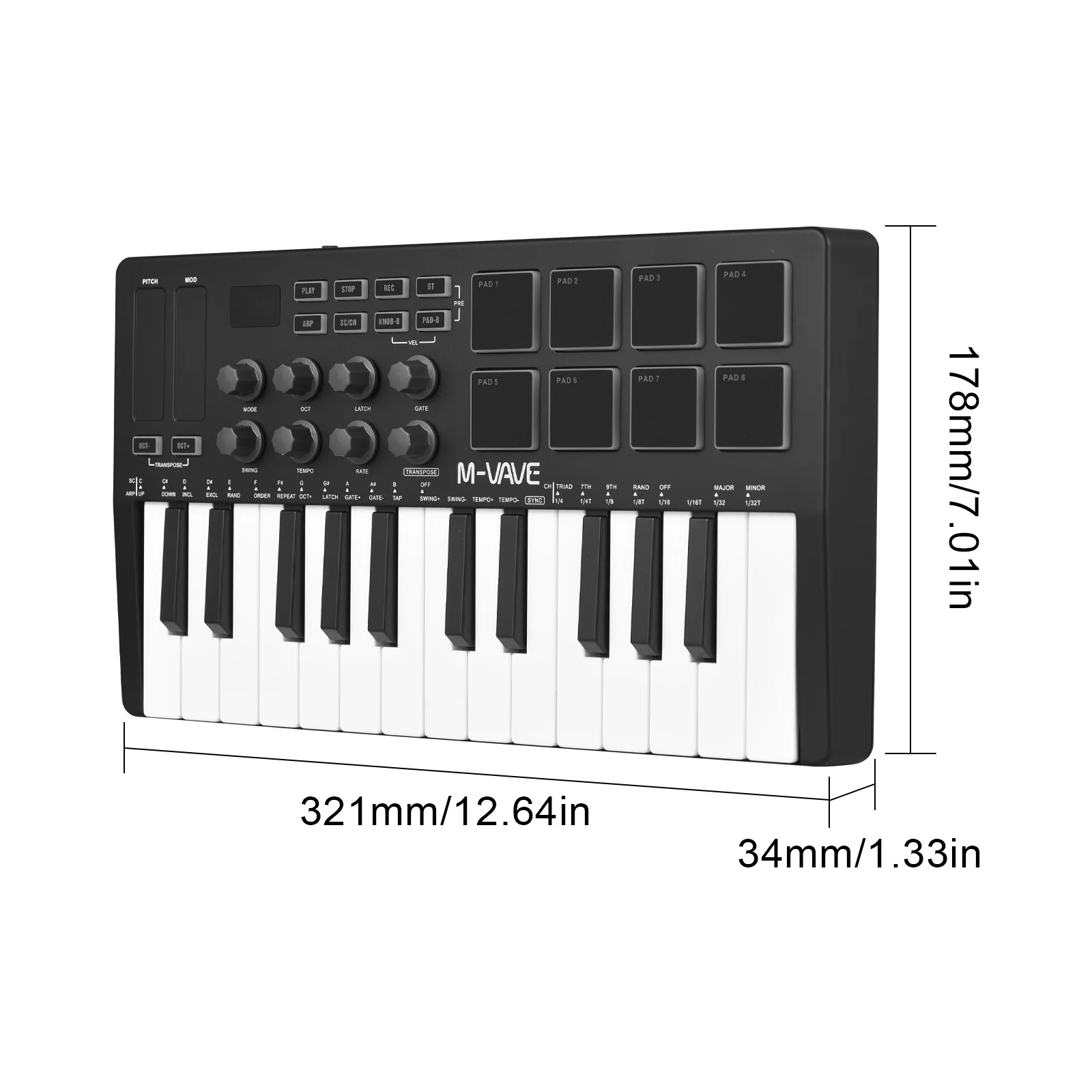 25-Key MIDI Control Keyboard Mini USB MIDI Controller 25 Velocity Sensitive Keys 8 RGB Backlit Pads 8 Knobs musical instrument electronic musical instrument