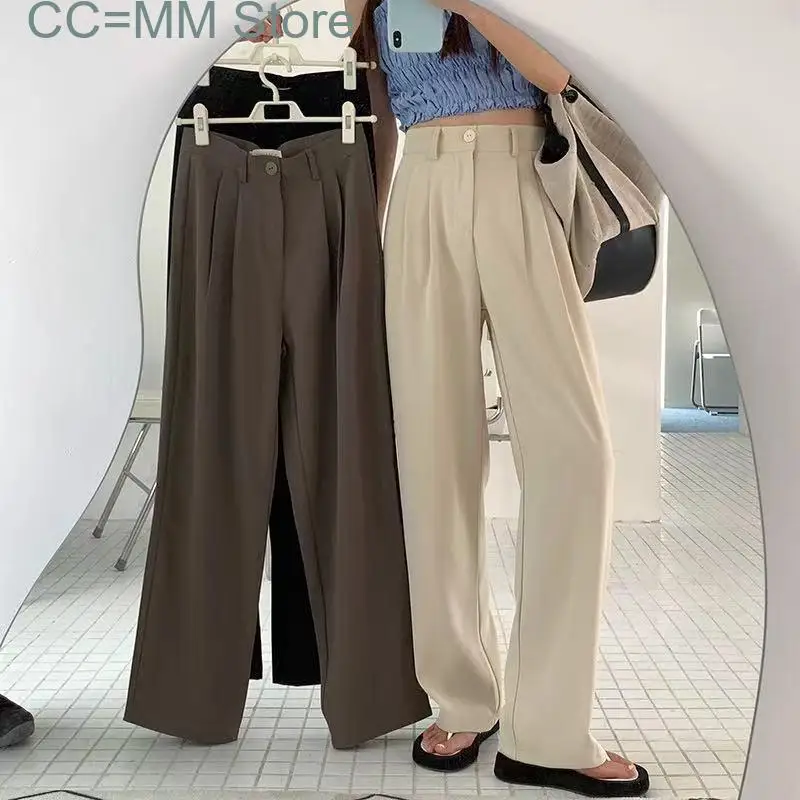 New Straight Pants for Women Wide Leg High Waist Pants Black Work Trousers Korean Style  Vintage Streetwear Brown Bottoms