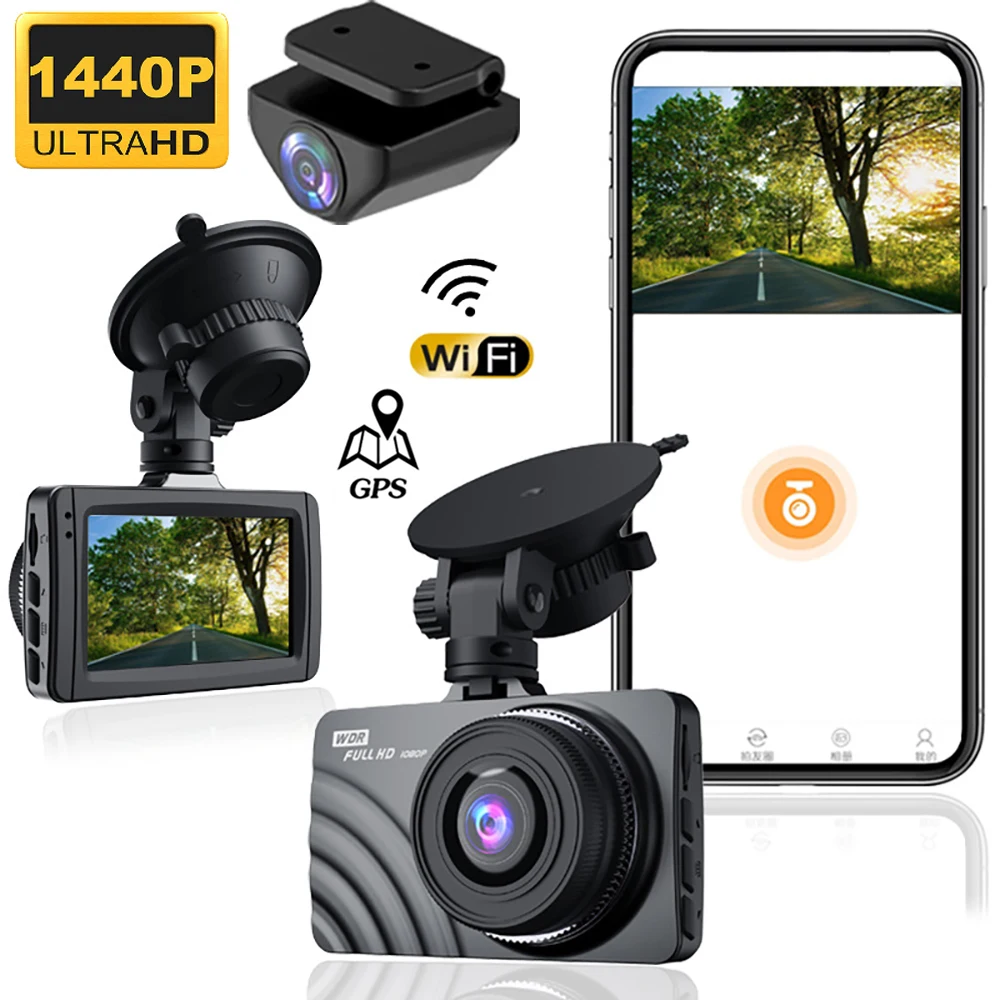 

Car DVR WiFi 2K 1440P Dash Cam Rear View Vehicle Camera Video Recorder Night Vision Auto Dashcam GPS Car Accessories Black Box