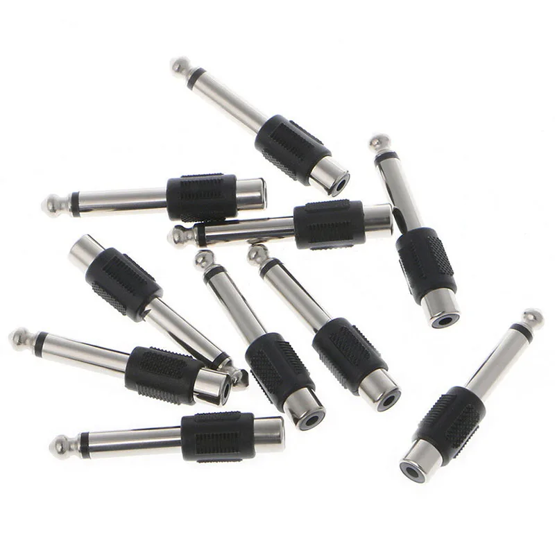Premium Audio Adapter Connectors - Pack of 10, RCA Female to 6.35mm Male Mono Plug