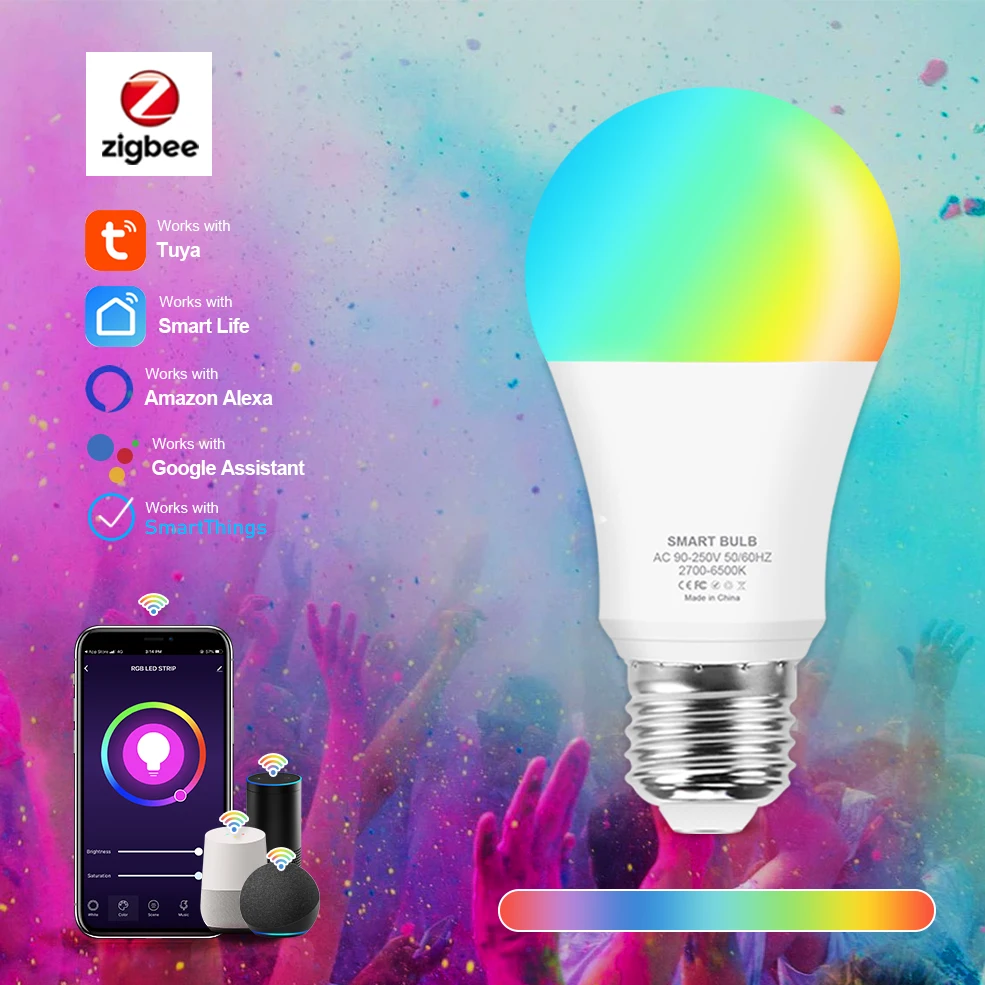 Zigbee E27 Smart Control Lamp Rgb + Ww + W Lampadina Cambiante Colorata Lampada A Led Funziona Con Hne Smartthings Tuya Alexa Google Assistant