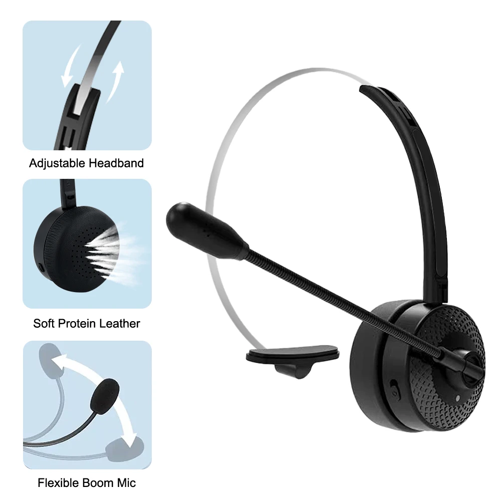Bluetooth 5.3 Headphone Dual Noise Cancelling Microphone Clear Wireless&Wired Headset For PC Laptop Call Center Phones