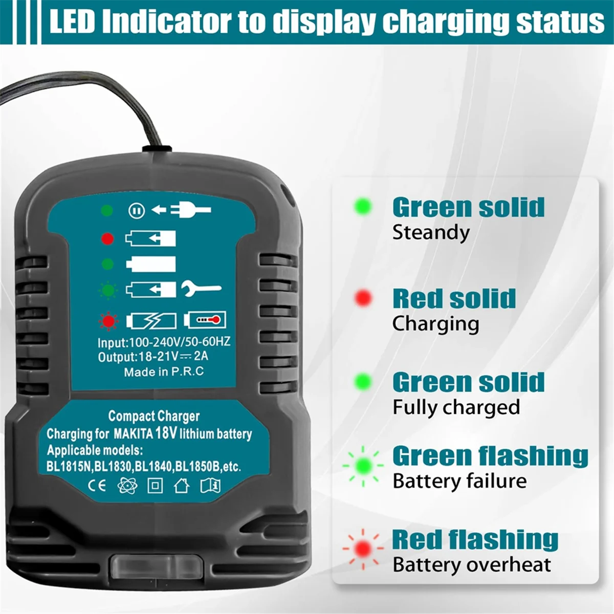 Replace for Makita 18V Mini Charger DC18RC Replace Charger for Makita Lithium Batteries BL1860 BL1450 BL1830 EU Plug 4