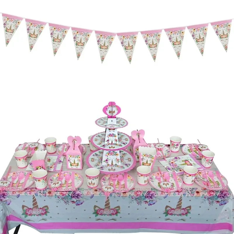 Unicorn Birthday Party Supplies Unicorn Theme Paper Cups Plates Cake Toppers Girl Birthday Party Decoration Supplies
