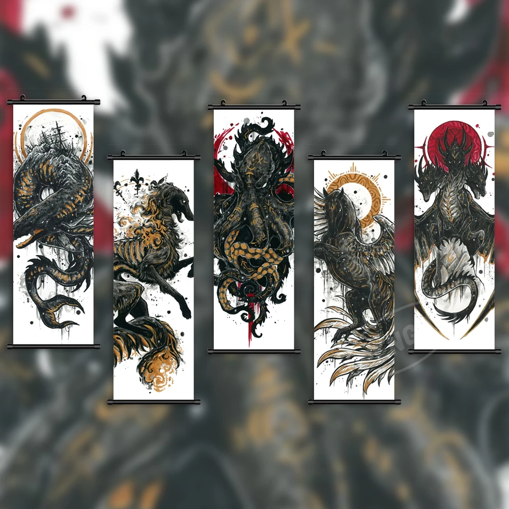 

Home Decoration Modern Wall Artwork Dragon Picture Animal Scroll Horse Hanging Painting Print Canvas Deer Poster For Living Room