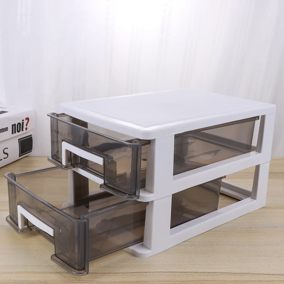 

Plastic Storage Bins Plastic Drawer Cabinet 2 Layer Stacking Storage Organizer Drawer Type Closet White Frame Storage