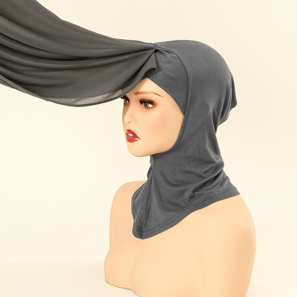 Muslimischer Instant-Chiffon-Hijab Ramadan Inneres Kopfband Damen-Kappe Bonnet Langer Schal mit Jersey-Unterkopftuch Nackenschutz Kopfbedeckung – Detail 22