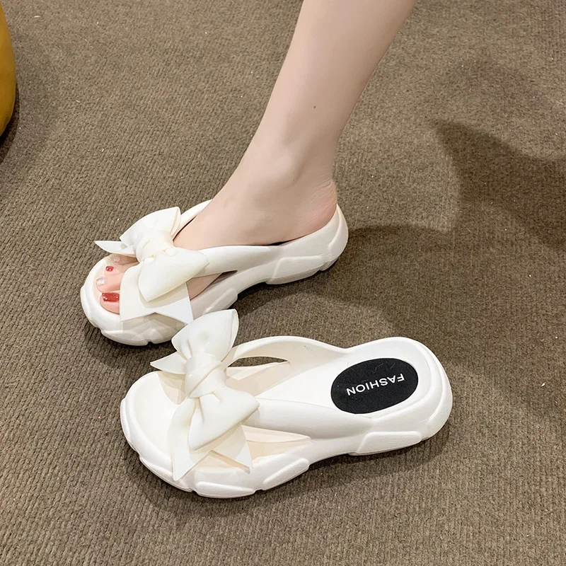 New Fashion Flip Flops Beach Bowknot Soft Bottom Wedge Slippers Women Outdoor Non Slip Thick Sole Clip Toe Slides Sandals