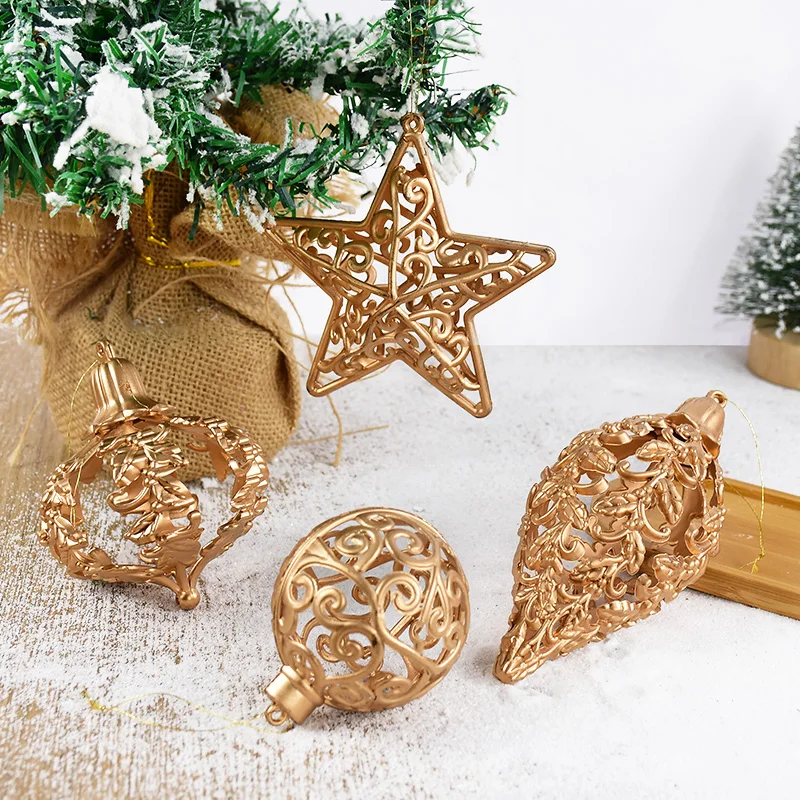 4/8Pcs Christmas Ball Ornaments Gold Hollow Star Pendant Christmas Tree Hanging Decoration for Home 2025 New Year Navidad Gifts