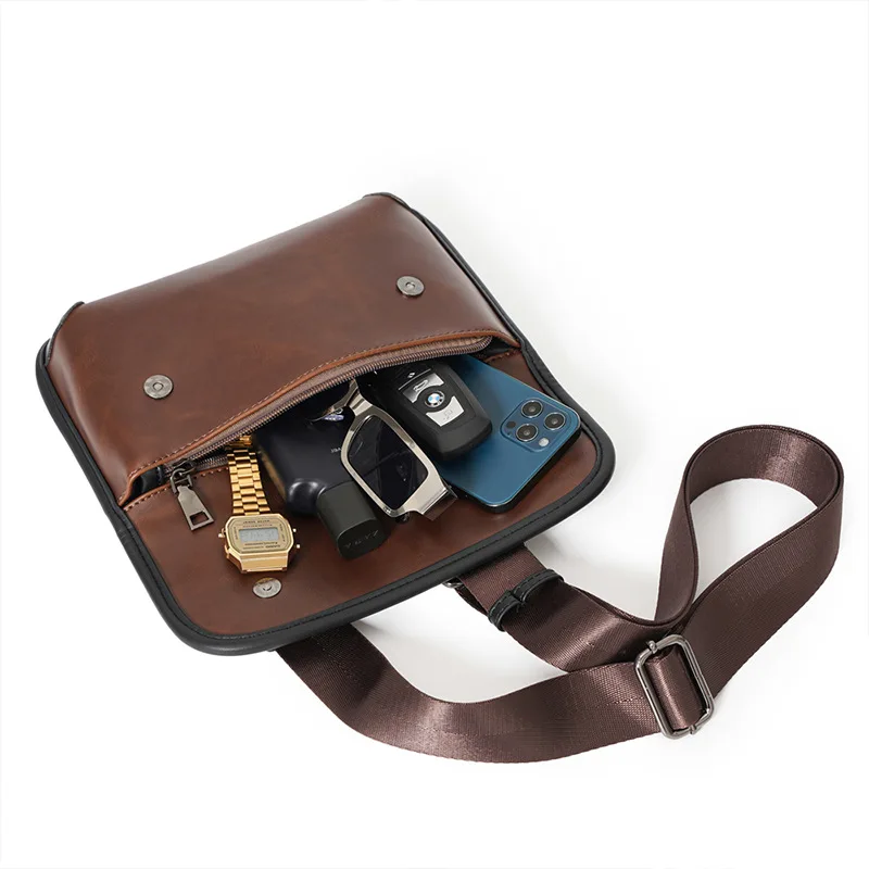 Luxury Vintage Men's Crossbody Bag PU Leather Small Shoulder Messenger Bag Fashion Sling Bag Male Shoulder Strap Handbags