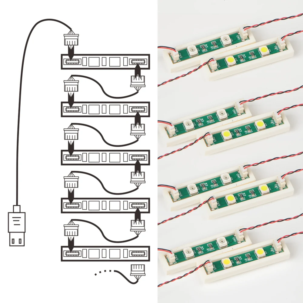 20pcs 1X4 LED 조명 키트 (X in One Lights Powered by USB) 벽돌 도시 DIY 조합 모듈 MOC 벽돌 3710과 호환 가능