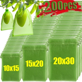 200sacchetti riutilizzabili di protezione per frutta con cordoncino verde barriera antiparassitaria per alberi ortaggi uva fragole ideali per proteggere i raccolti resistenti traspiranti facili da usare accessori per g 1