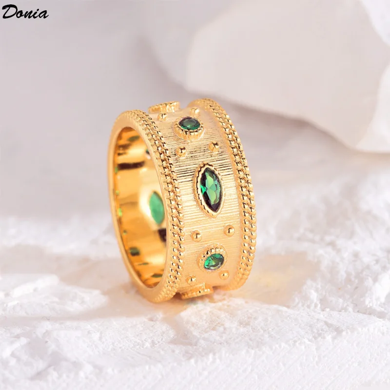 

Donia jewelry European and American wide plate retro palace sand gold ring luxury gold-plated brushed AAA zircon ring