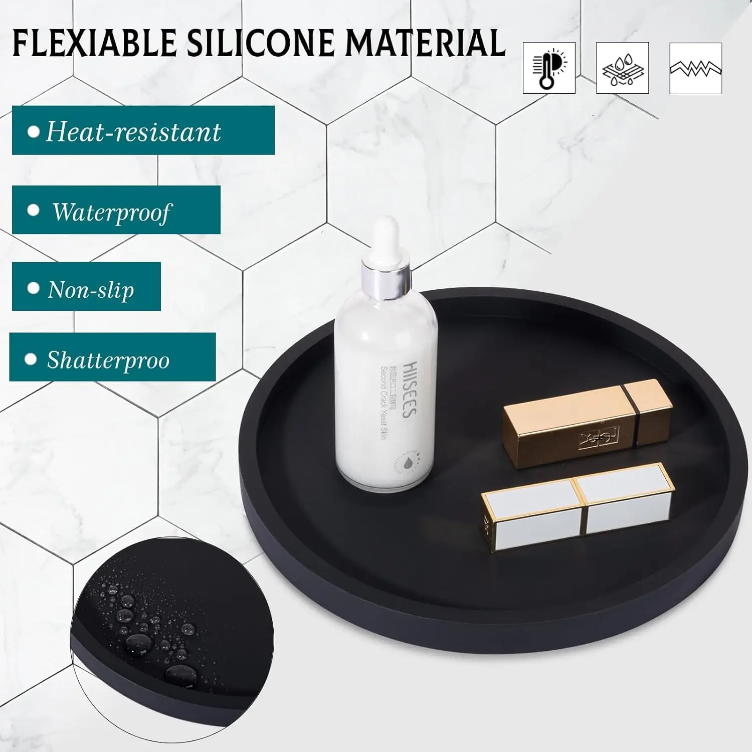 Elegant Silicone Vanity Tray - Decorative Organizer for Bathroom, Kitchen, or Coffee Table Decor