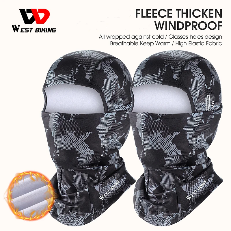 WEST BIKING 겨울 따뜻한 위장 전술 양털 바라클라바, 풀 페이스 오토바이 마스크, 방풍 스노우보드 사이클링 하이킹 모자