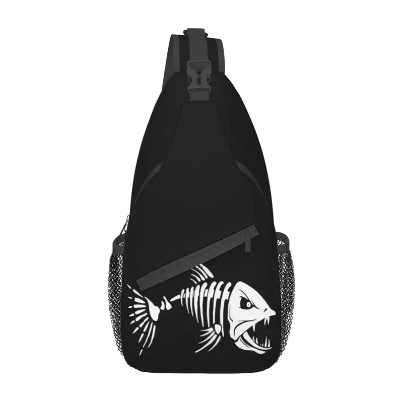 

Fish Bone Fishing Skeleton Crossbody Sling Backpack Men Custom Chest Shoulder Bag for Travel Hiking Daypack