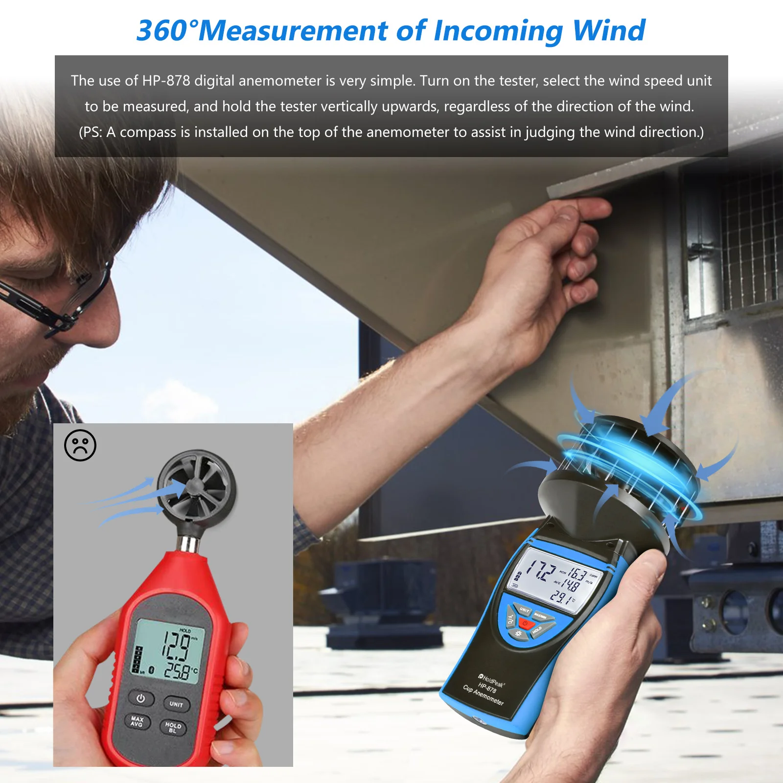 HVAC Wind Meter For Airflow & Temperature Measurement