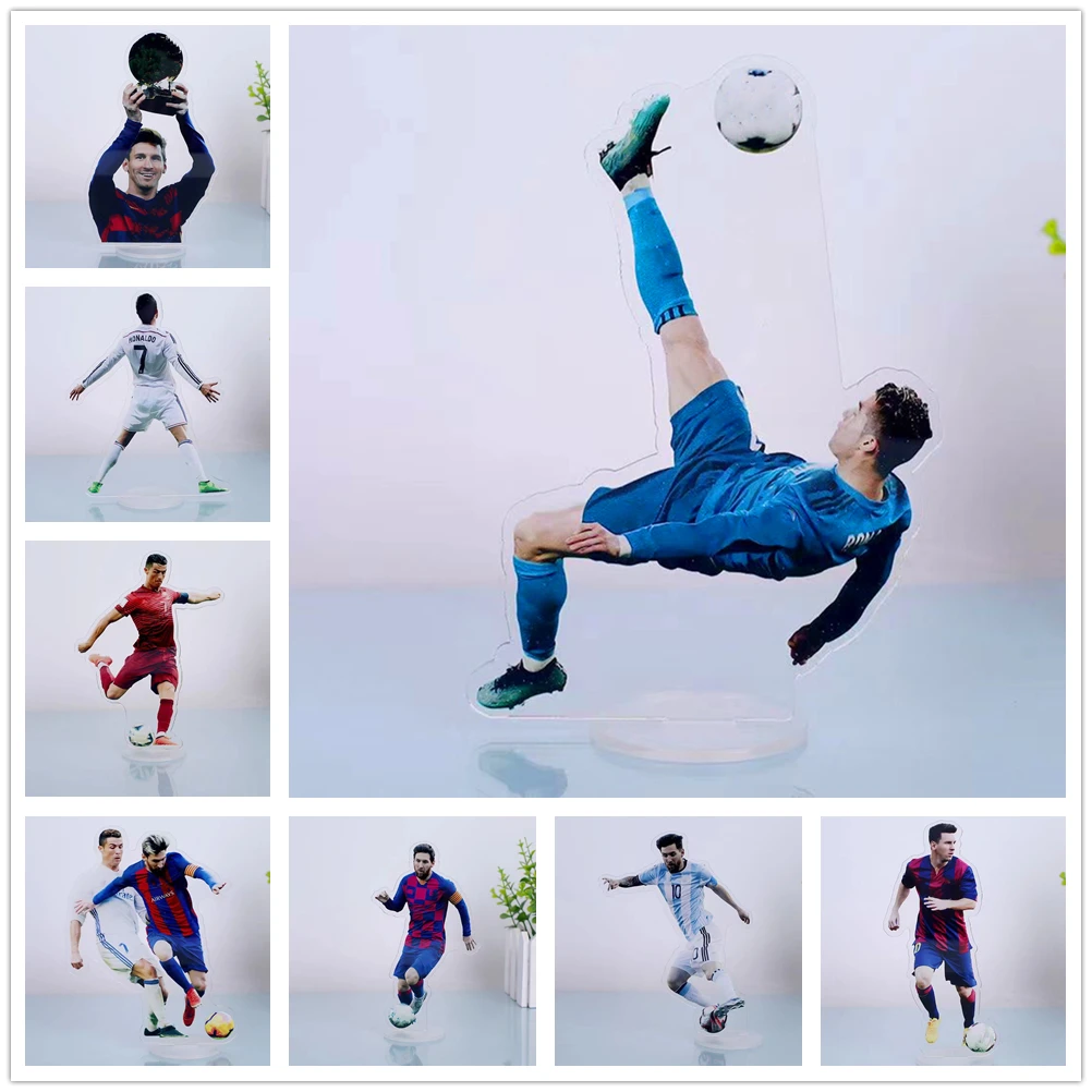 C Ronaldo Bicycle Kick Ornaments Messi Classic Actions Football Craft Acrylic Soccer Keepsake Home Decoration Fans Gift 2024 New