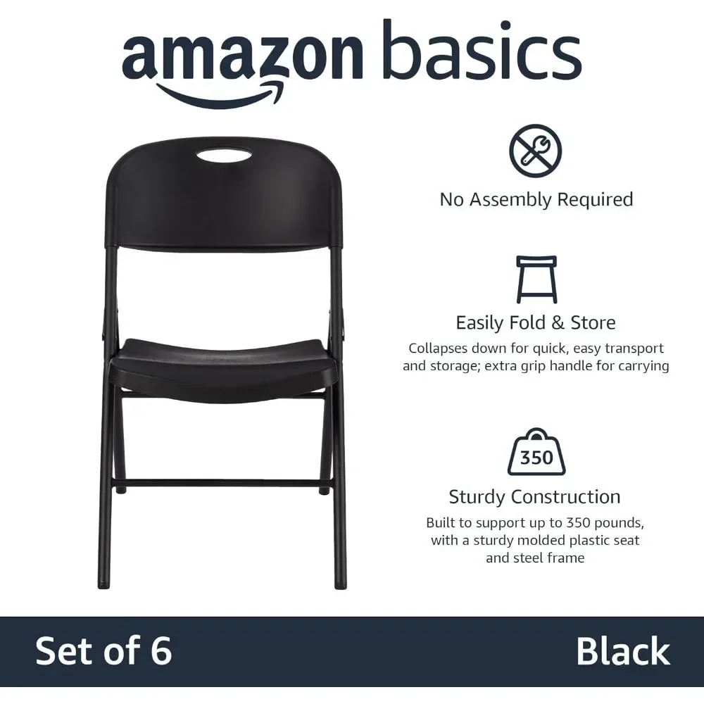 Folding Plastic Chair with 350-Pound Capacity - Black, 6-Pack, Dining Room Chairs 4