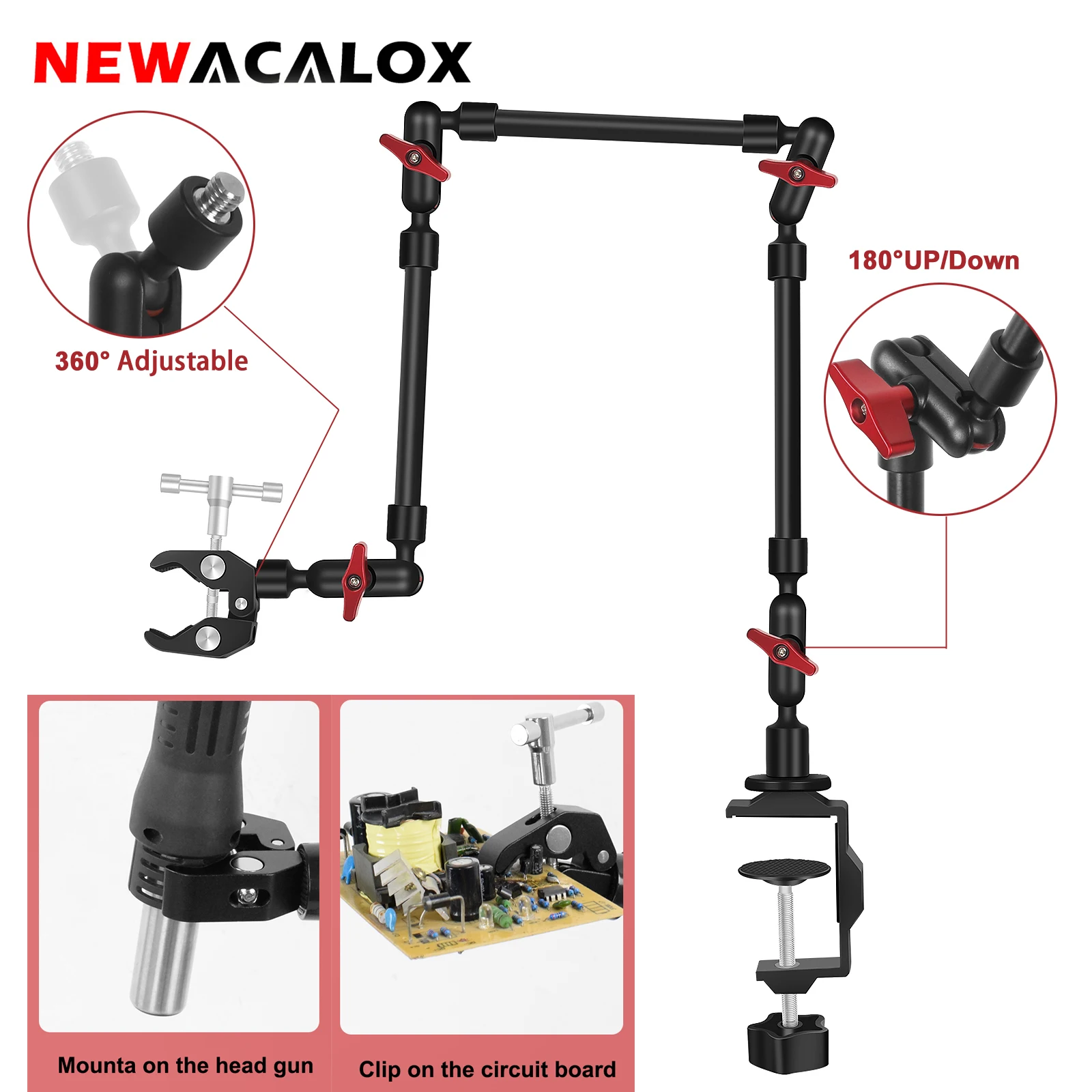 NEWACALOX Flexible Arm Soldering Third Hand Adjustable Hot Air Gun Holder PCB Clip for Mobile Phone/Computer Welding Repair newacalox magnetic pcb circuit board holder flexible arm soldering third hand welding station soldering iron stand repair tools