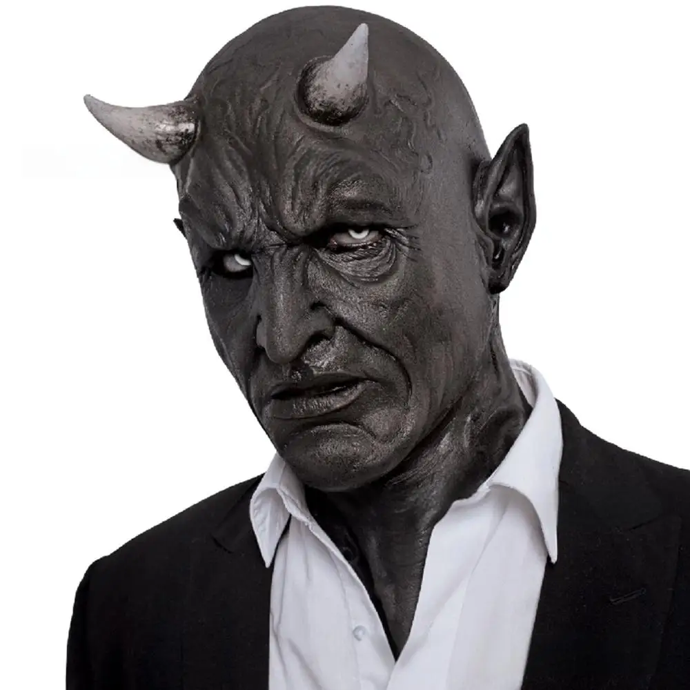

Black Devil Cosplay Costume Mask Adult Unisex Lucifer Latex Masks Monster Headgear Demon Accessory Halloween Party Props