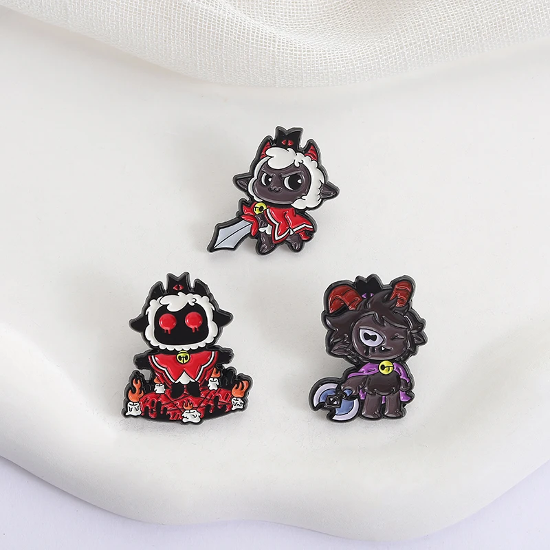 Emaille-Anstecknadeln mit Kult des Lams, individuelles schwarzes Lammspiel, Broschen, Anstecknadeln, Kleidung, Tierschmuck, Geschenk für Kinder und Freunde – Detail 8