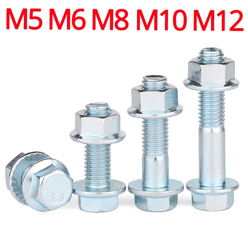 Set Flange BZP Bolt with Full Serrated Hex Nuts SizesM5 M6 M8 M10 