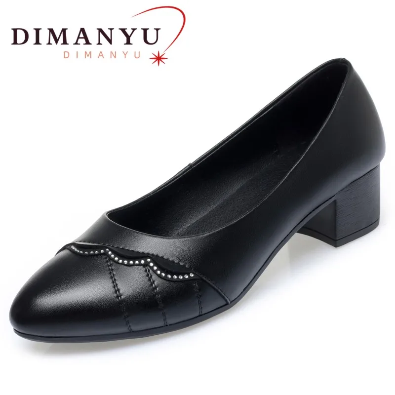 

DIMANYU Office Shoes Women Mid-heel 2024 New Genuine Leather Women Spring Shoes Large Size Commute Shoes Women
