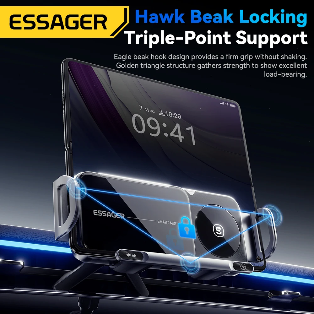Essager Fold Screen Car Wireless Charger 15W For Samsung Galaxy Z Fold 6 5 Note 20 10 9 8 Dual Coil Rotatable Car Phone Holder