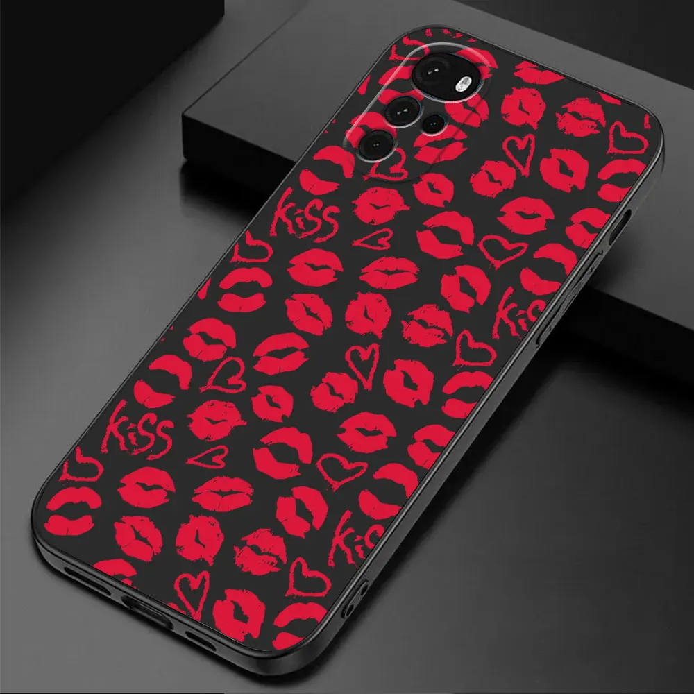 Chic TPU Soft Phone Case with Sexy Red and Black Lips Design