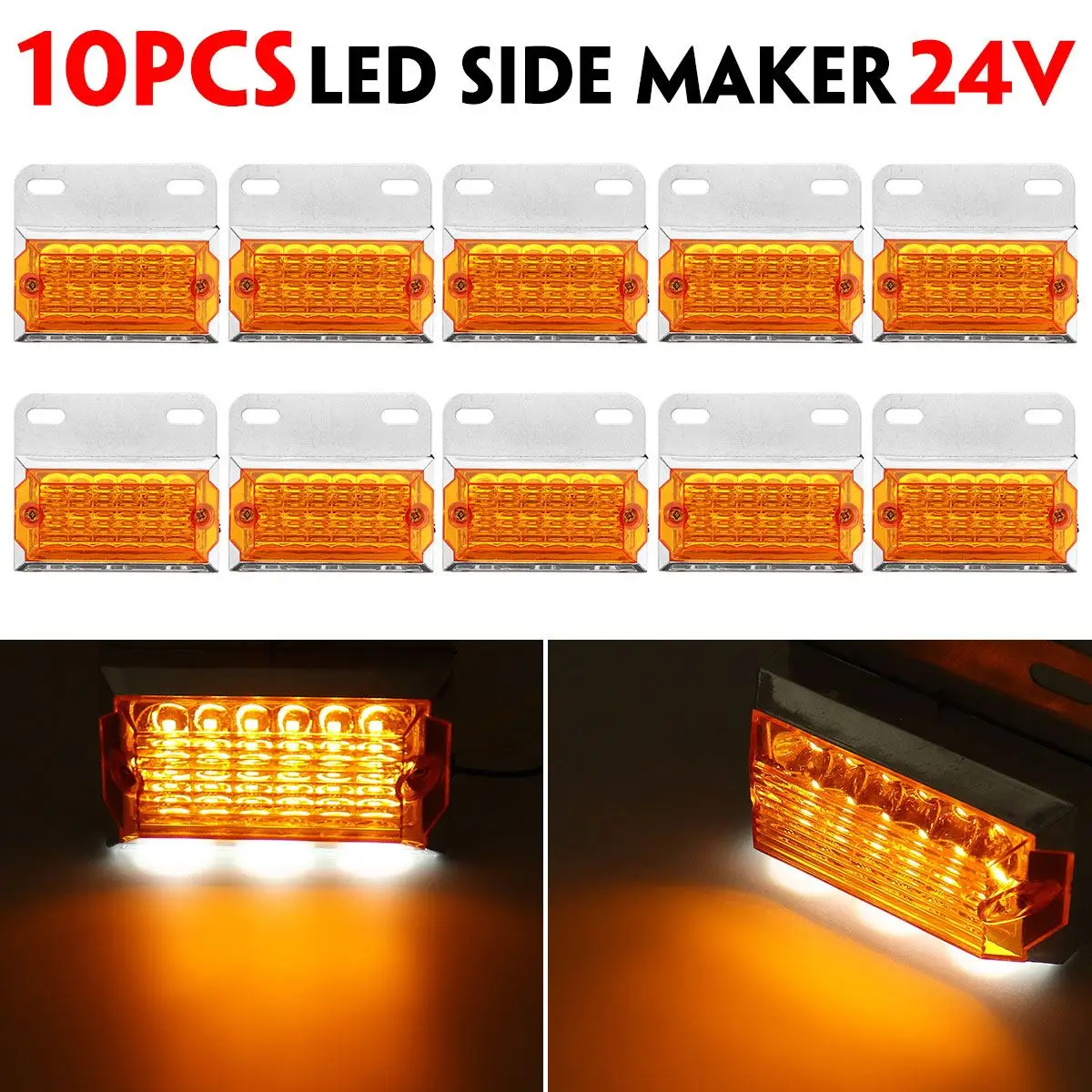 

10pcs 24V 15 LED Side Marker Lights Car External Lights Squarde Warning Tail Light Signal Lamps Auto Trailer Truck Lorry Amber