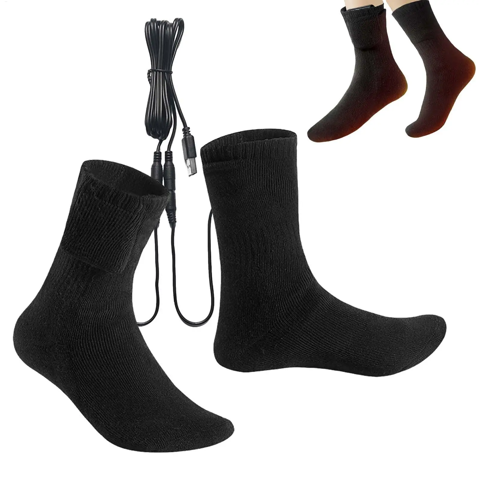 Electric Heating Socks Cold-Proof Quick Heating Long Foot Warmer Socks Breathable USB Heated Socks for Hiking Traveling Walking