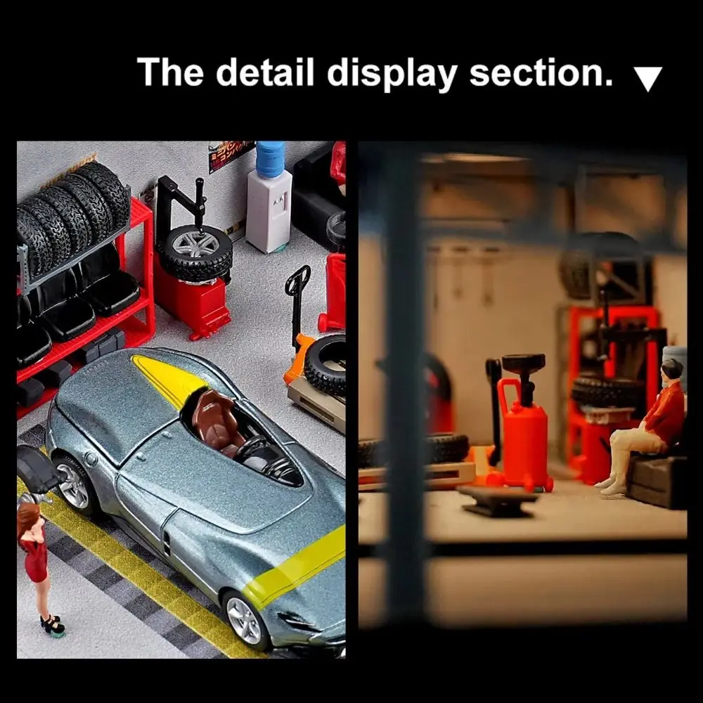 1/64 Scale Car Repair Tools Model Model Assembly Miniature Scene Simulation Car Repair Tools Resin Display Backdrop