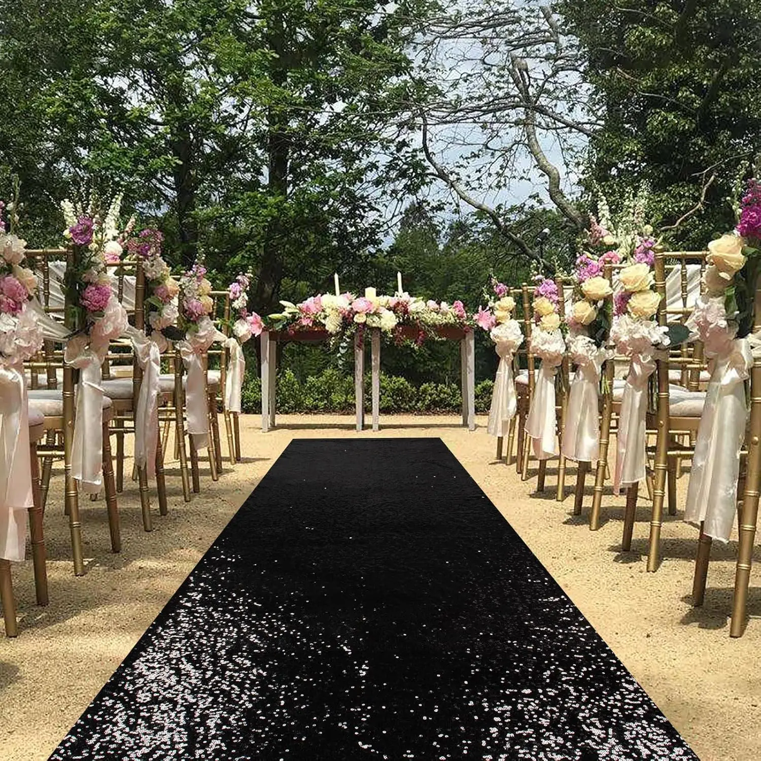 Aisle Runners for Weddings Sequin Aisle Runner Black Runner Rug 2Pcs-2x15FT Glitter Carpet for Party Sparkling Wedd