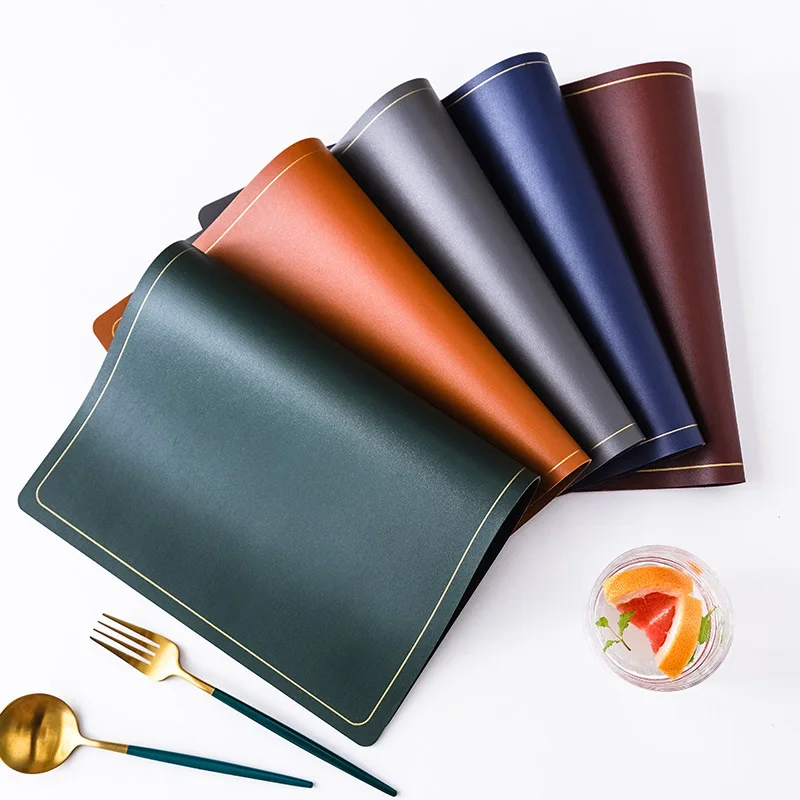 Europe Style Double Pu Leather Placemat Gold Edge Waterproof Oil Proof