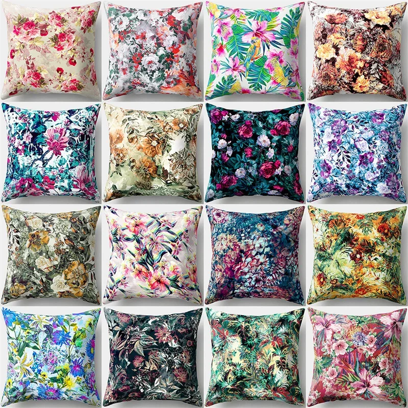 

45x45cm Colorful Flower Pillowcase Spring Natural Leaves Plant Landscape Pillow Cases Sofa Car Throw Home Decor Cushion Cover