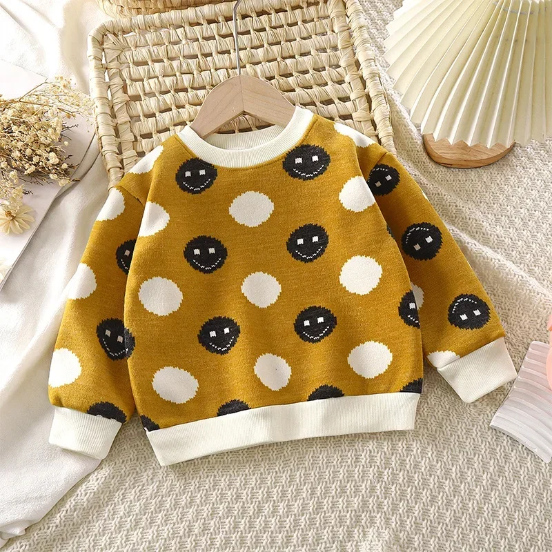 Autumn Winter Plush Velvet T-shirt for Kids Thicken Warm Printed Sweatshirts Casual Children Pullover Outwear