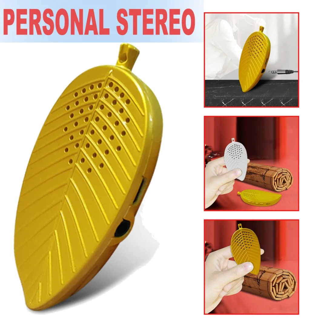 

Mini MP3 Player Lightweight Wearable Personal Music Leaf Shape Pendant Slim Lightweight Easy to Carry Gold/White Color Easy Play
