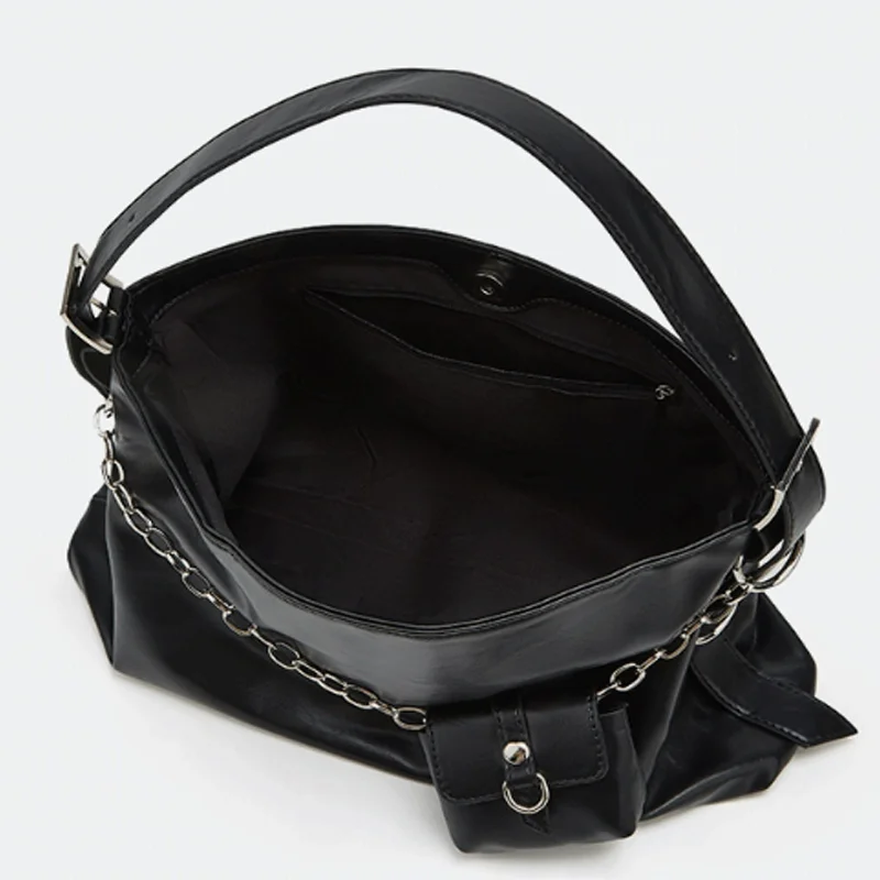 Luxury Black Women's Shoulder Bags Large Capacity PU Chain Crossbody Bag With A Small Wallet Bag For Female