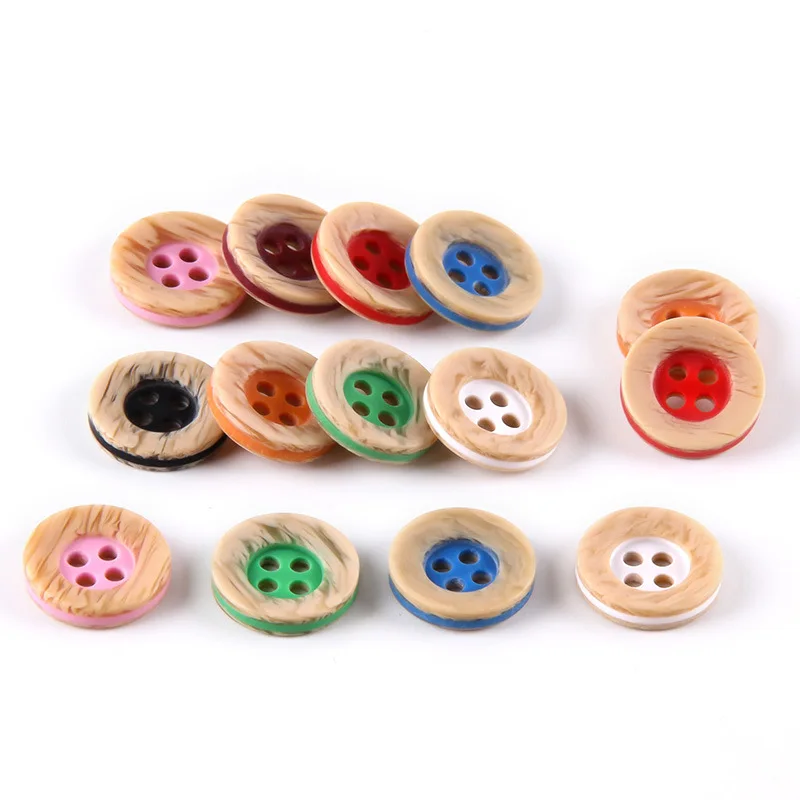 Diy Apparel Sewing Button Candy Color Wood Resin 4 Holes Flatback