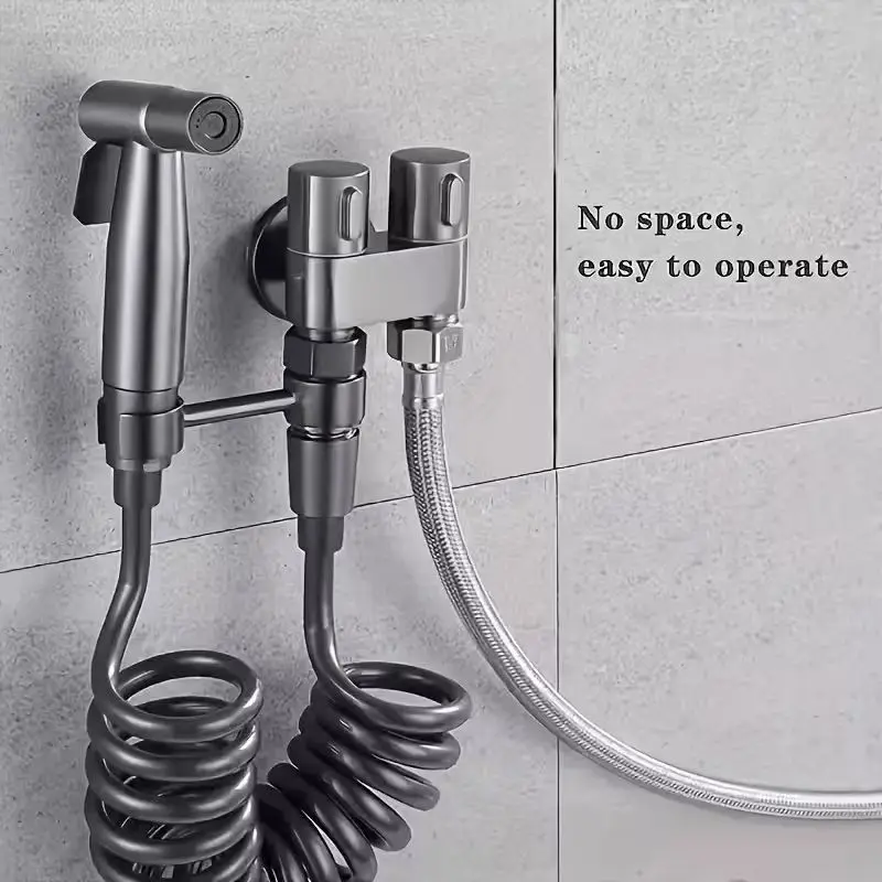 6pcs Heavy-Duty 2-in-1 Wall-Mounted Bidet Sprayer System with Dual Outlet Diverter Valve, Quick-Connect Hose & Locking Mechanism
