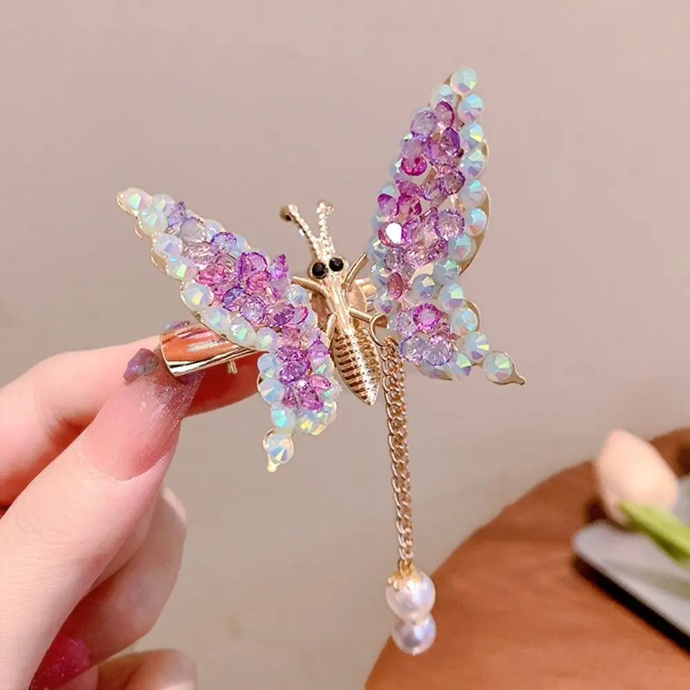 Elegant Tassel Butterfly Hair Clip with Shiny Barrette Embellishment
