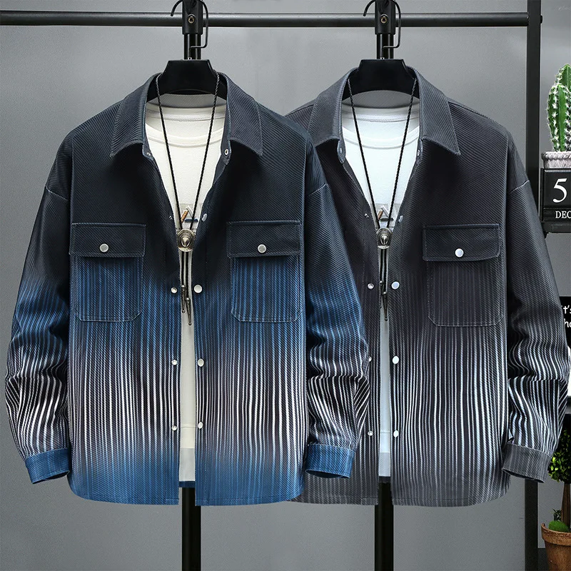 

160KG Gradient Striped Jacket Men Plus Size 10XL Jacket Coat Spring Autumn Big Size Jackets Male Fashion Casual Button Coat